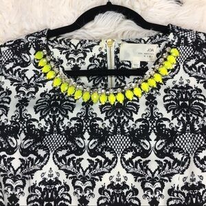 Baroque Damask Fit & Flare Dress Neon Embellished Neckline JOA M